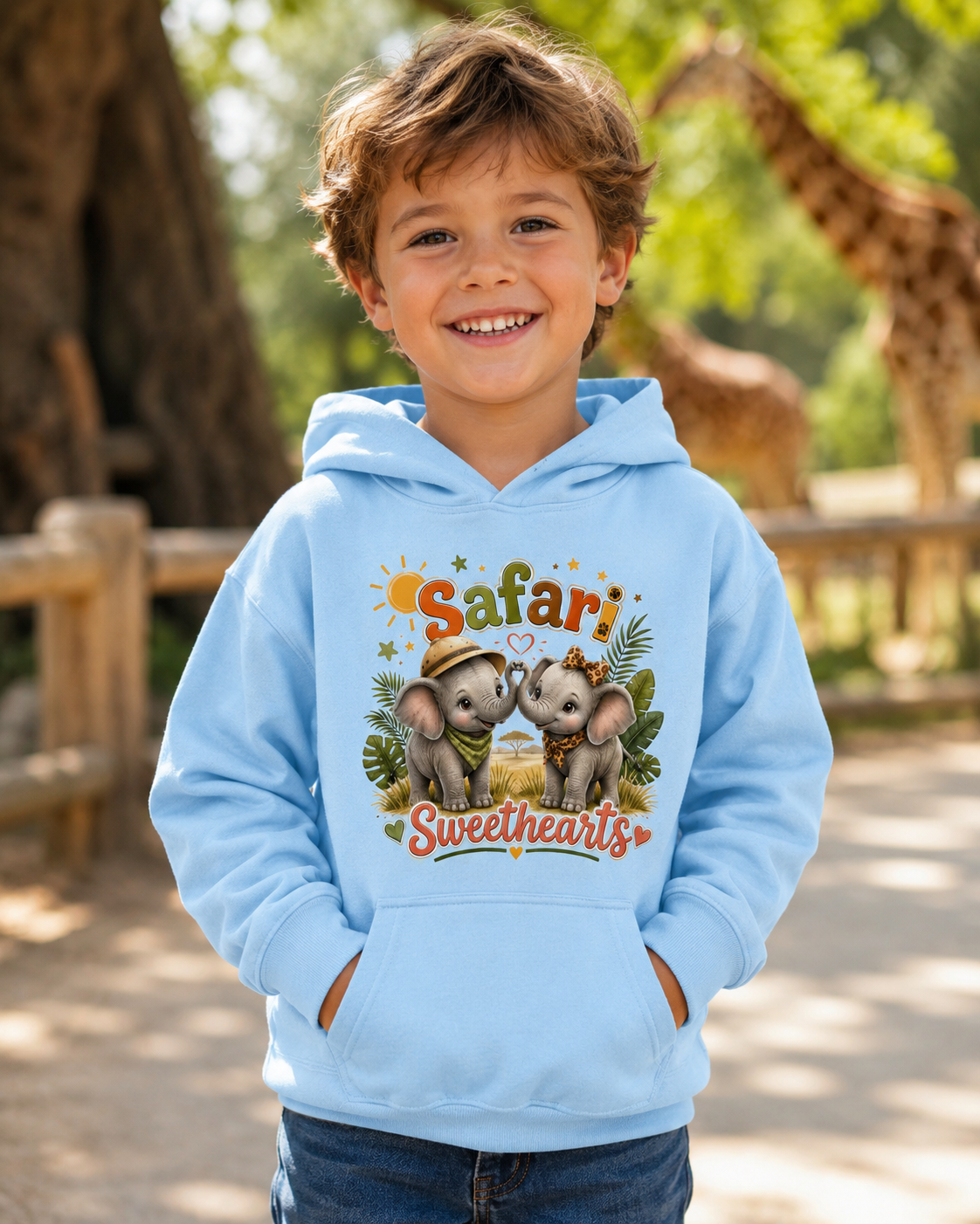 Safari Sweethearts Kids Hoodie – Cute Elephant Jungle Pullover for Toddlers & Kids