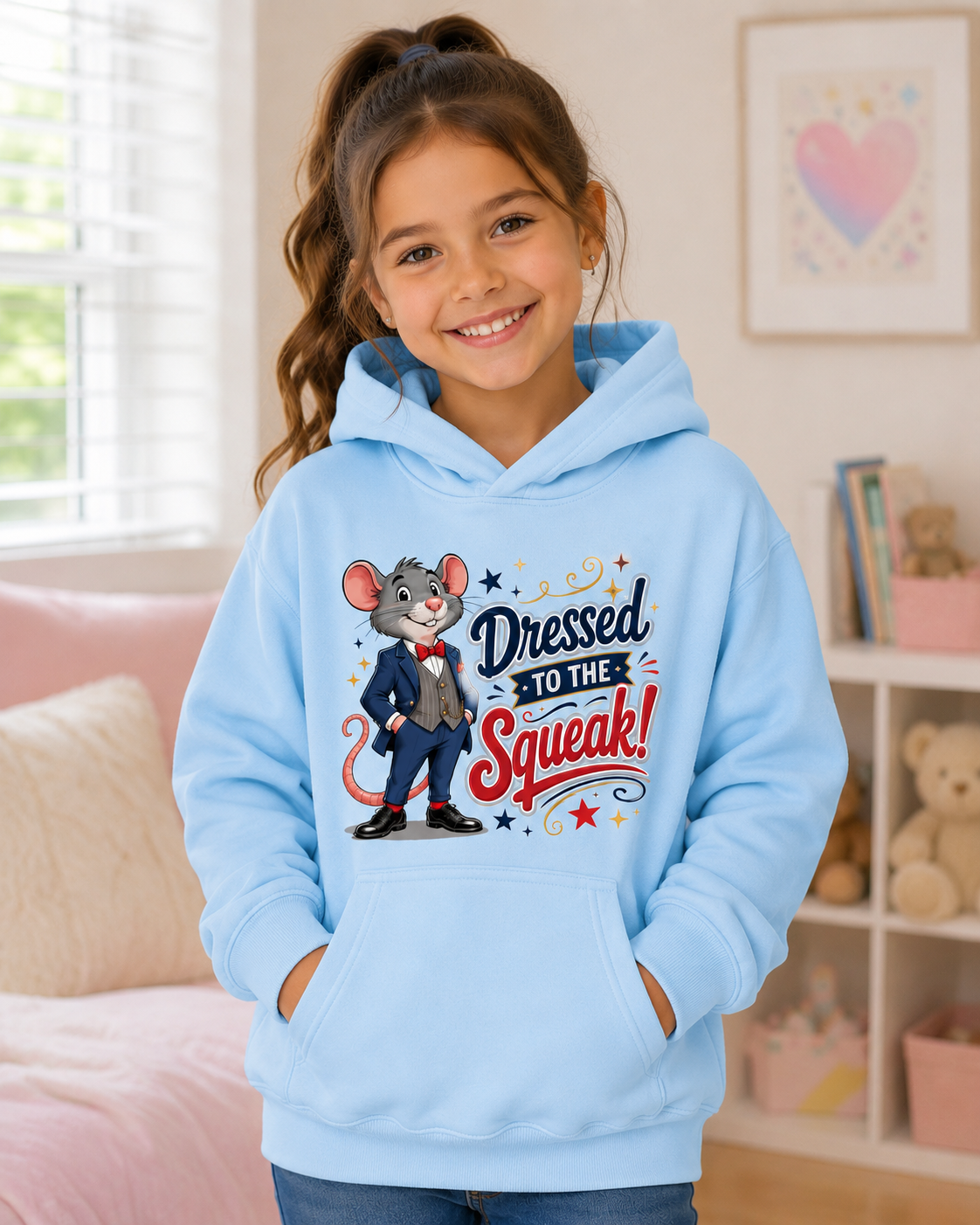 Kids Hoodie — "Dressed to the Squeak" Cartoon Mouse Pullover