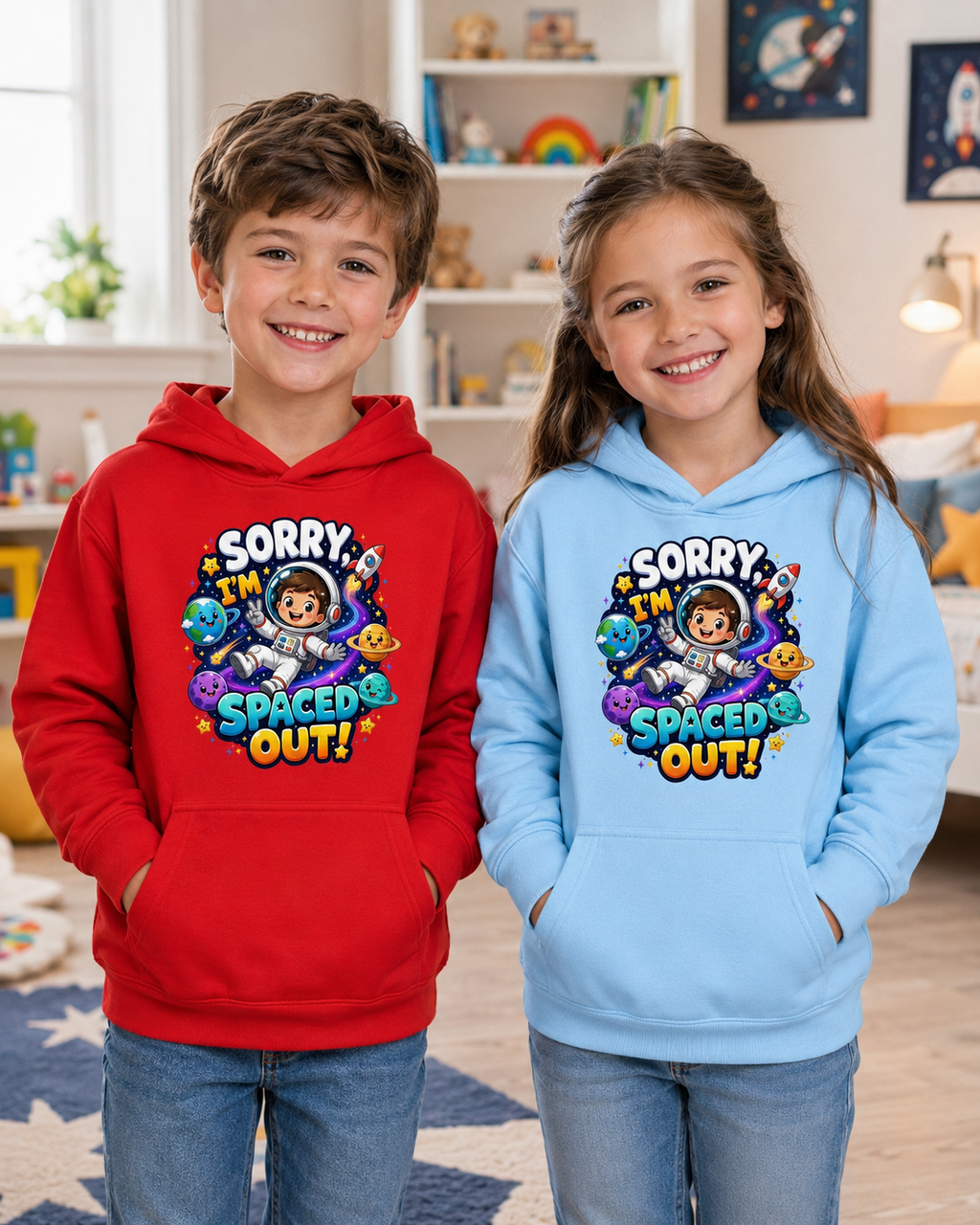 Sorry I’m Spaced Out Kids Hoodie — Cute Space Astronaut Sweatshirt for Children
