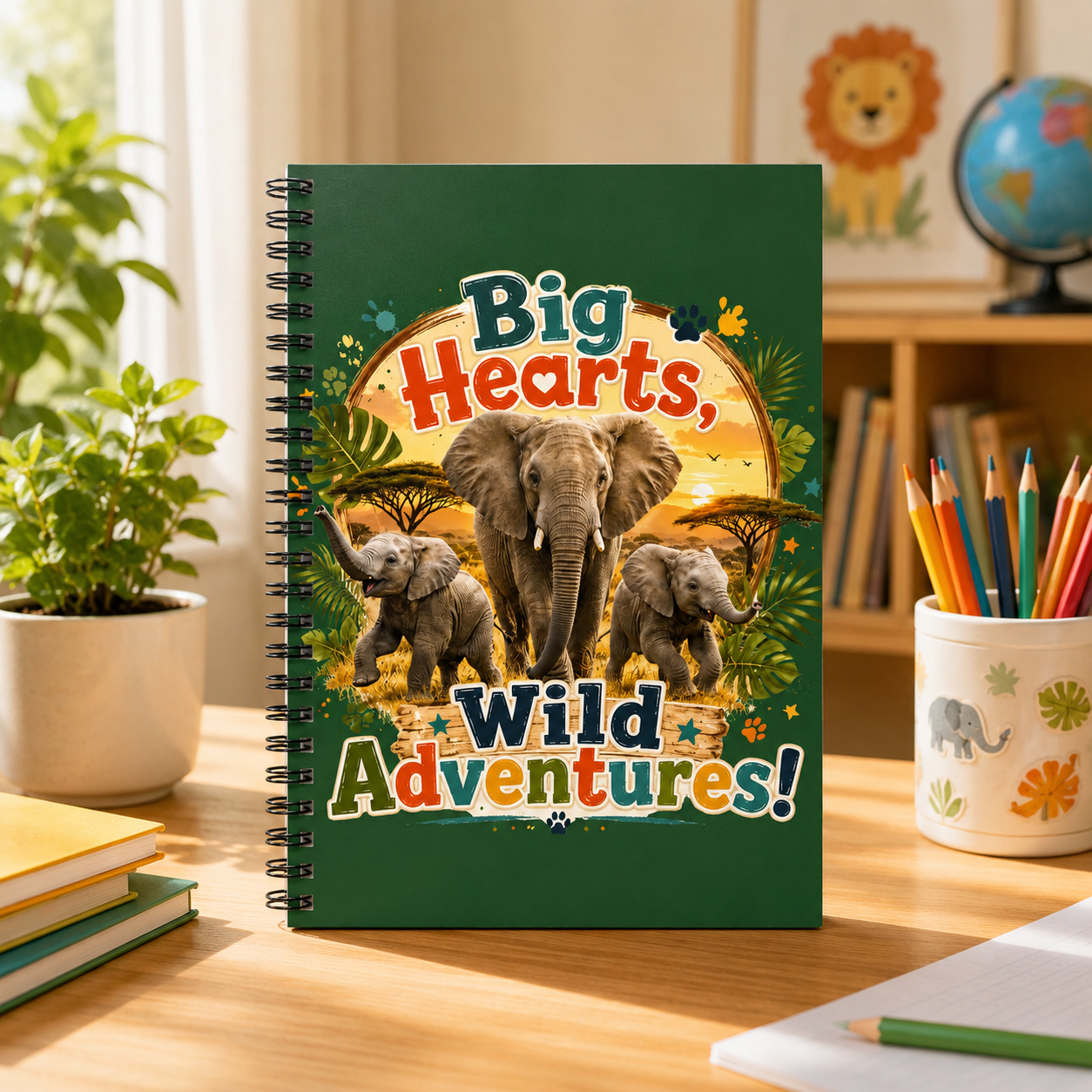 Elephant Adventure Spiral Notebook — "Big Hearts, Wild Adventures!" Ruled Journal