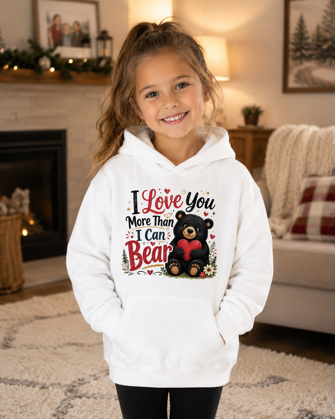 Kids Hoodie — "I Love You More Than I Can Bear" Cute Bear Valentine Design