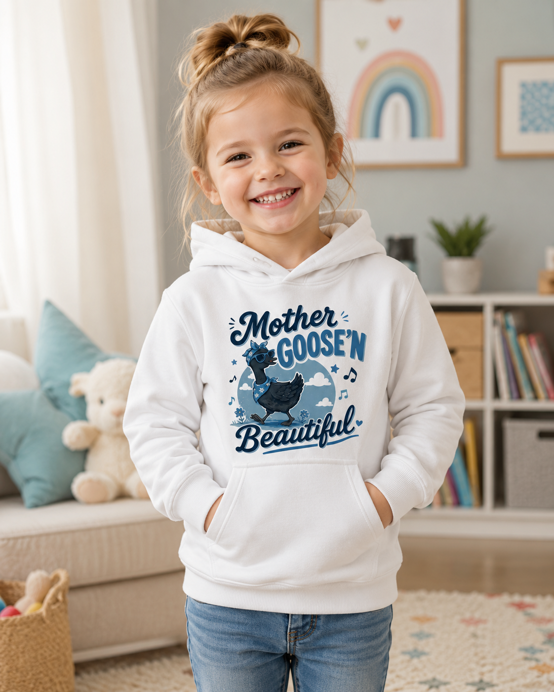 Kids Hoodie - "Mother Goose'n Beautiful" Cute Nursery Rhyme Goose Graphic