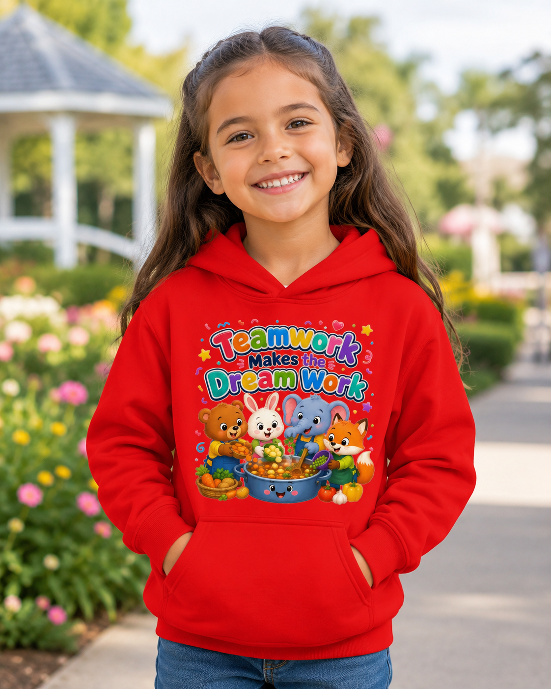 Kids Hoodie - "Teamwork Makes the Dream Work" Cute Animal Crew