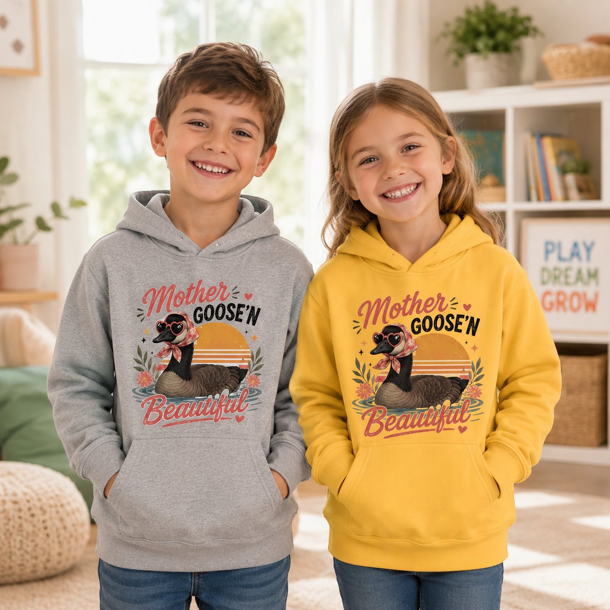 Kids Hoodie - "Mother Goose'n Beautiful" Cute Goose Graphic Hoodie for Girls & Boys