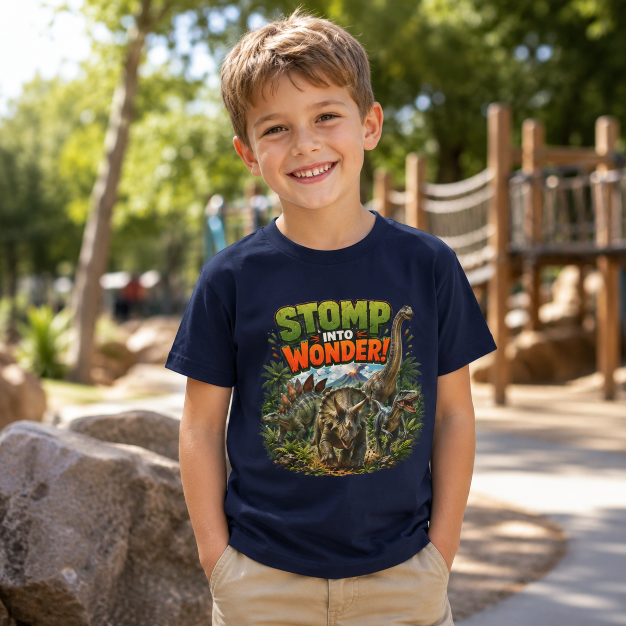 Kids T-Shirt - "Stomp Into Wonder" Dinosaur Graphic Tee