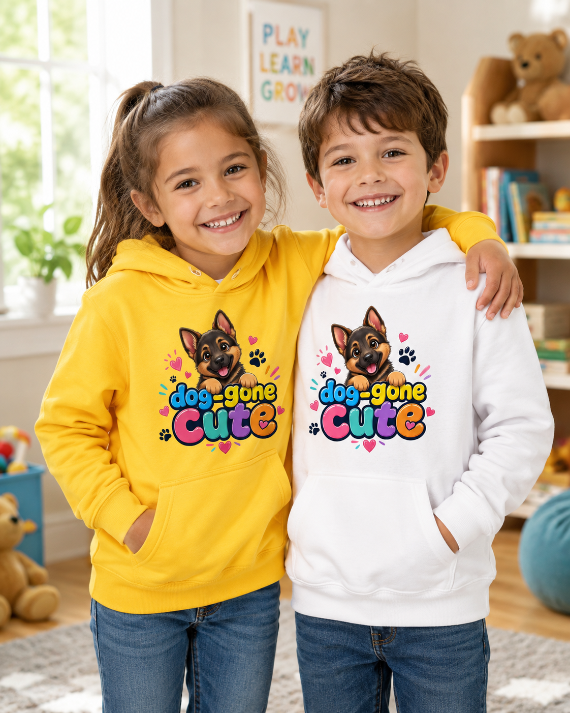 Dog-Gone Cute Kids Hoodie — Playful German Shepherd Paw Print Design