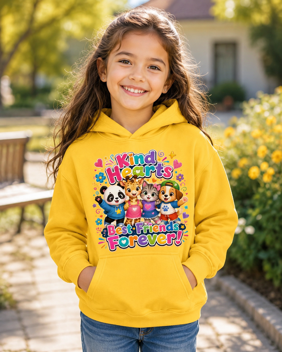 Kids Hoodie - "Kind Hearts Best Friends Forever" Cute Animal Friendship Hoodie