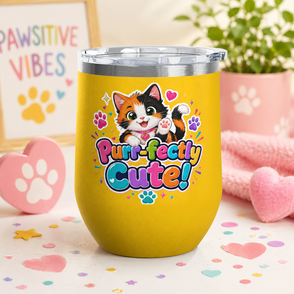 "Purr-fectly Cute!" Cat 12oz Insulated Stainless Steel Tumbler