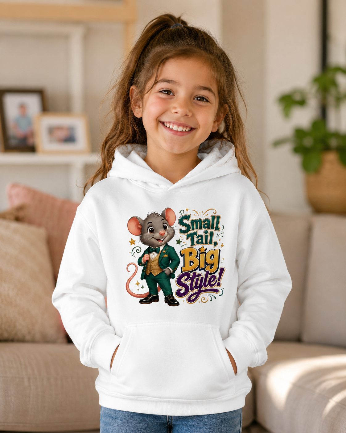 Kids Hoodie — 'Small Tail, Big Style!' Cute Mouse Graphic Hoodie for Children