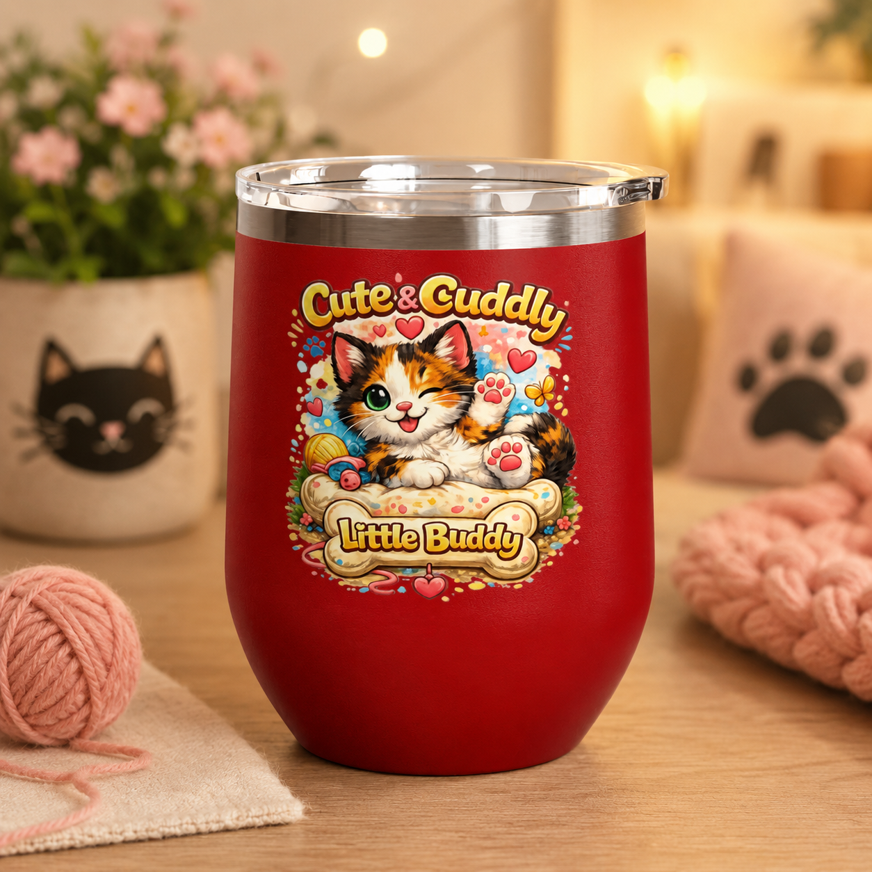 Cute & Cuddly Little Buddy Cat Tumbler — 12oz Insulated Stainless Steel