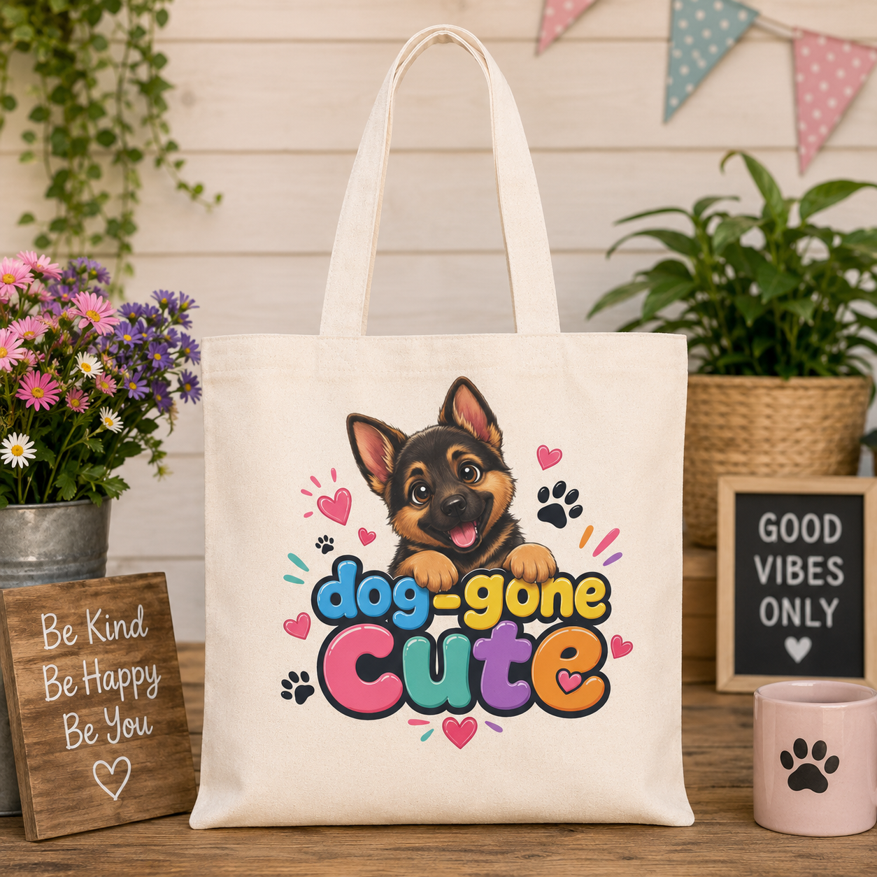 Dog-Gone Cute Tote Bag — Cute German Shepherd Paw Print Canvas Tote