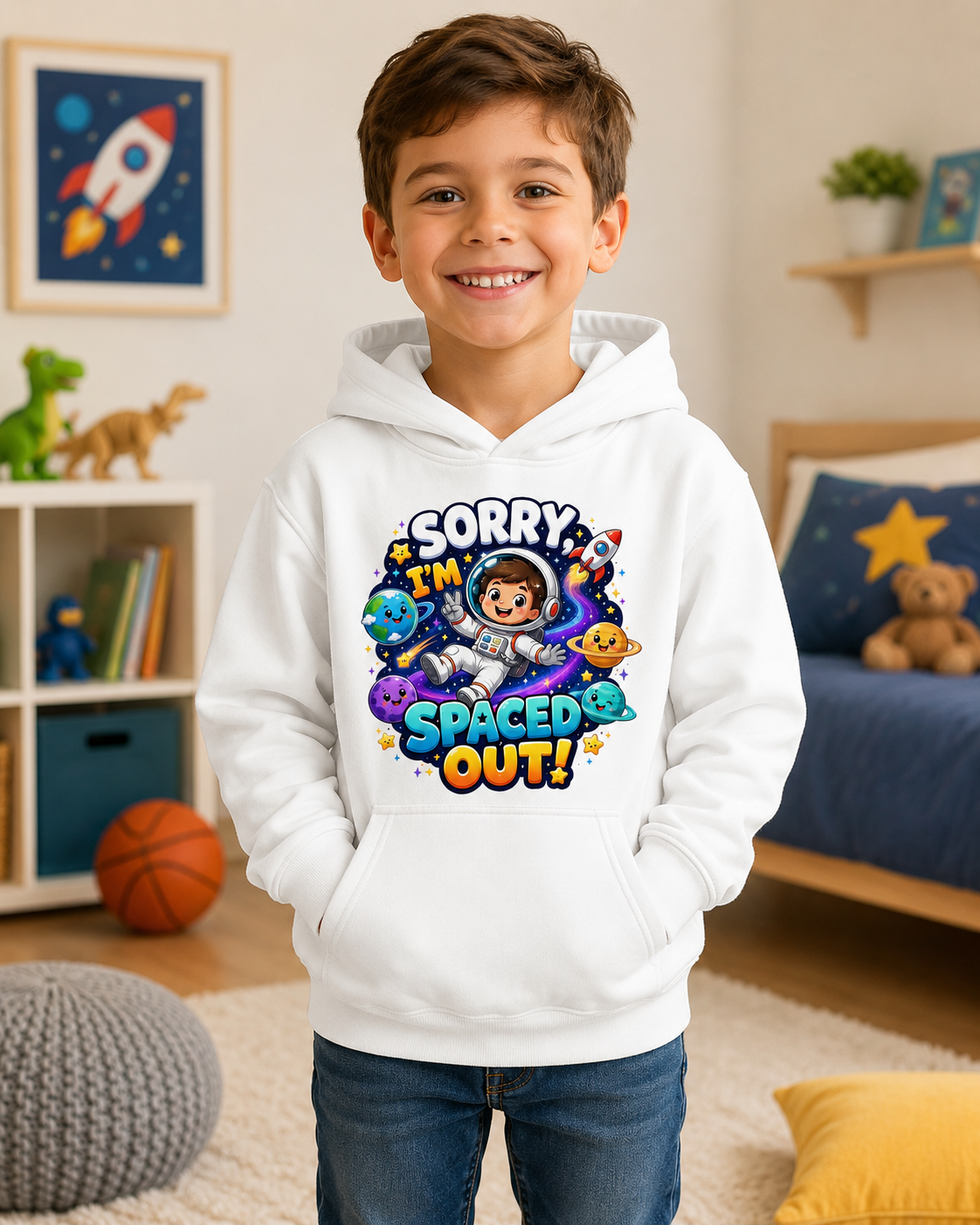 Sorry I’m Spaced Out Kids Hoodie — Cute Space Astronaut Sweatshirt for Children