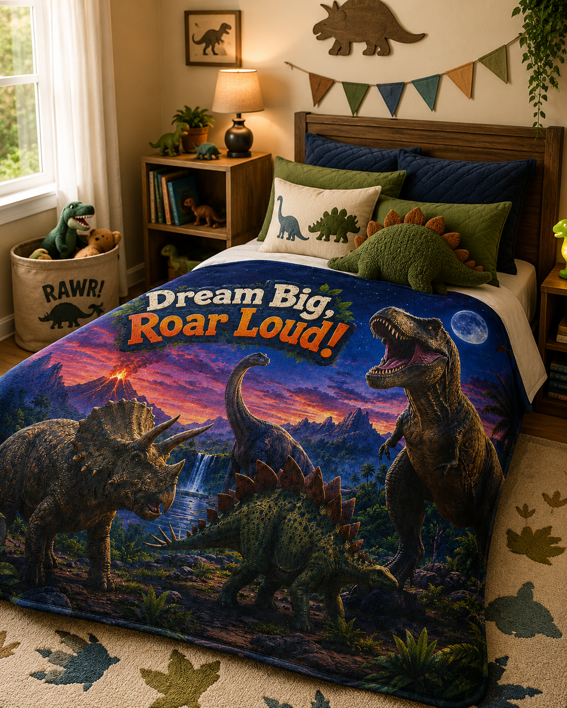 Dream Big Roar Loud! Dinosaur Blanket — Kids Cozy Plush Throw