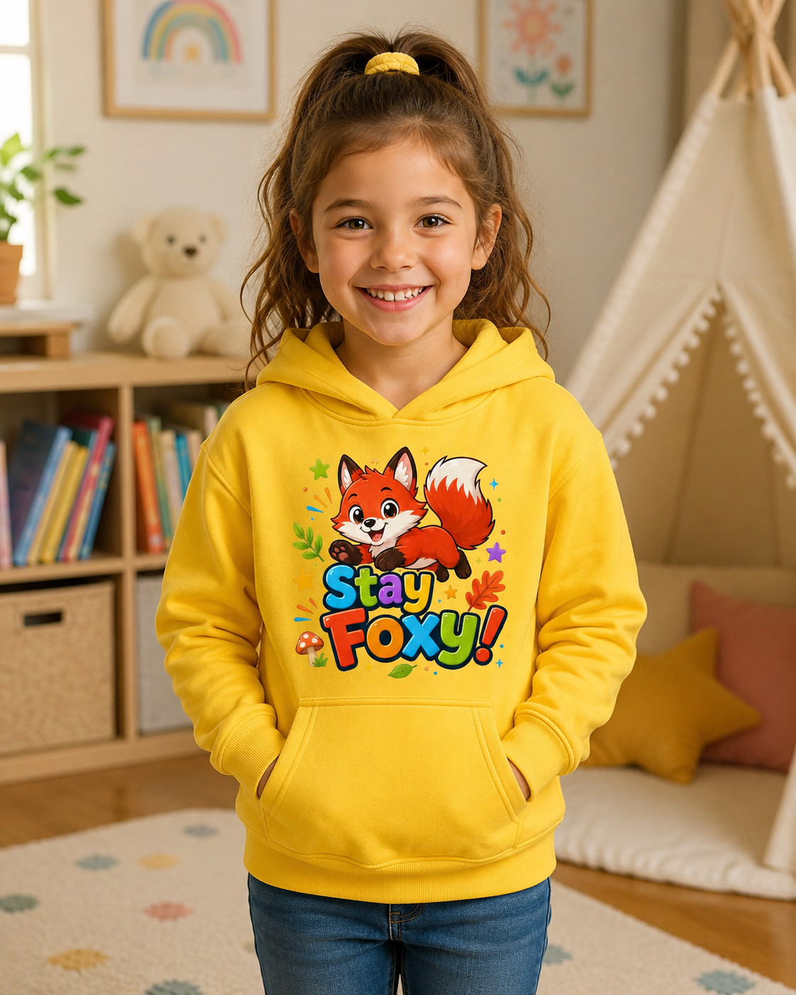 Kids Hoodie - "Stay Foxy" Cute Fox Graphic Pullover for Children