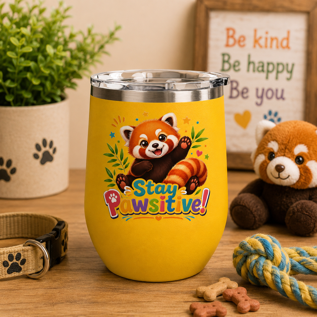 Stay Pawsitive Red Panda Tumbler — 12oz Insulated Cute Animal Gift