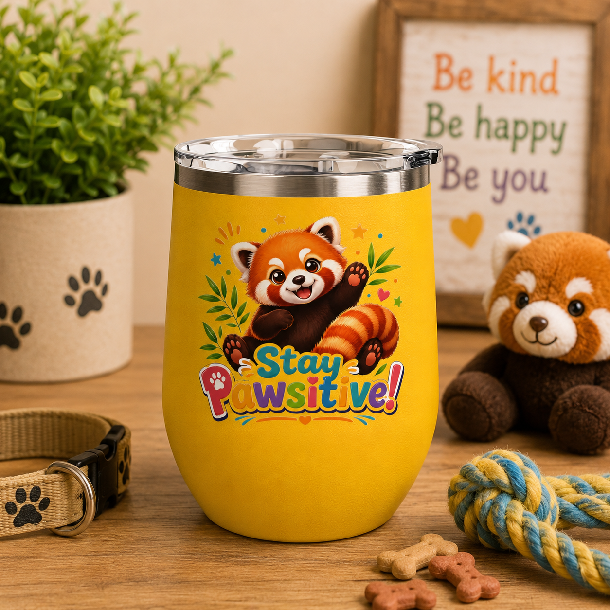 Stay Pawsitive Red Panda Tumbler — 12oz Insulated Cute Animal Gift