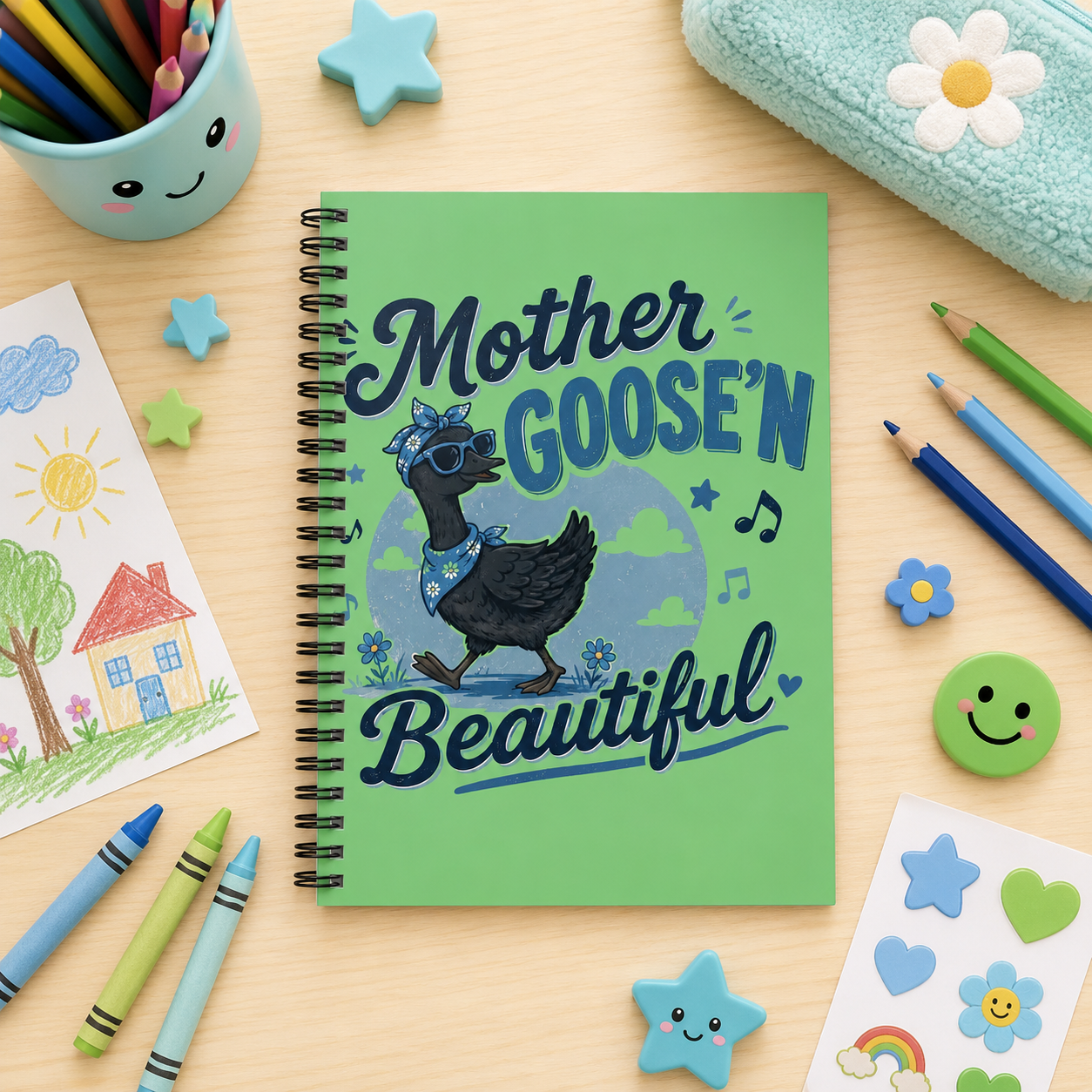 Mother Goose'n Beautiful Spiral Notebook — Cute Duck Illustration Ruled Journal