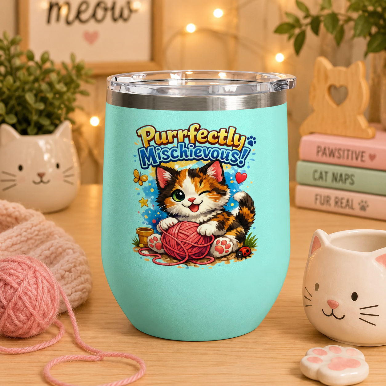 Purrfectly Mischievous 12oz Tumbler — Cute Playful Kitten Design