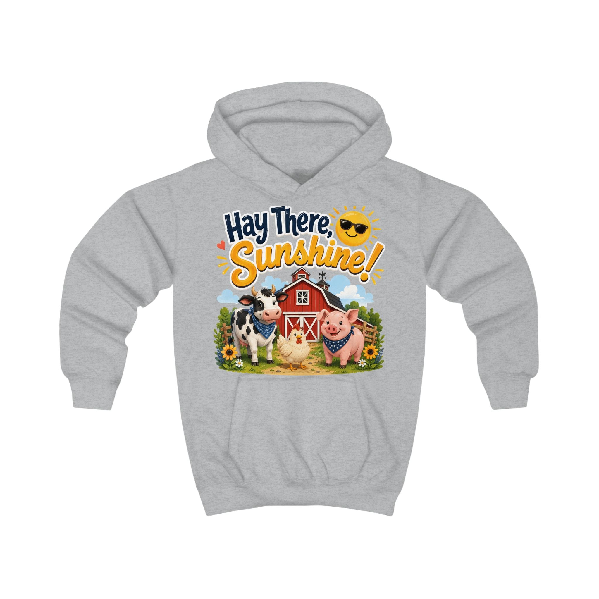 Hay There Sunshine! Kids Hoodie - Cute Farm Animals Barnyard Sweatshirt