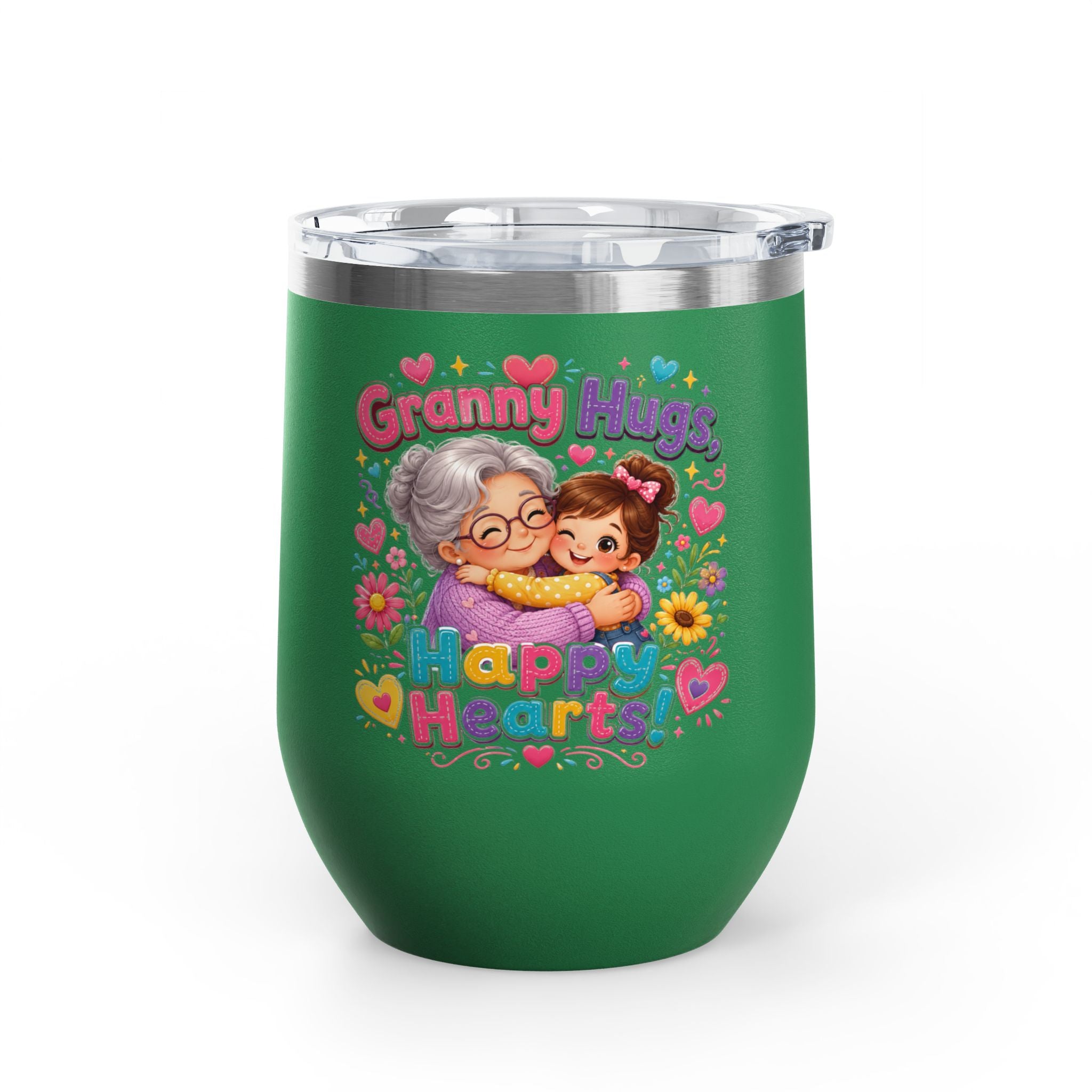 Granny Hugs Happy Hearts 12oz Tumbler — Cute Grandma & Grandchild Gift