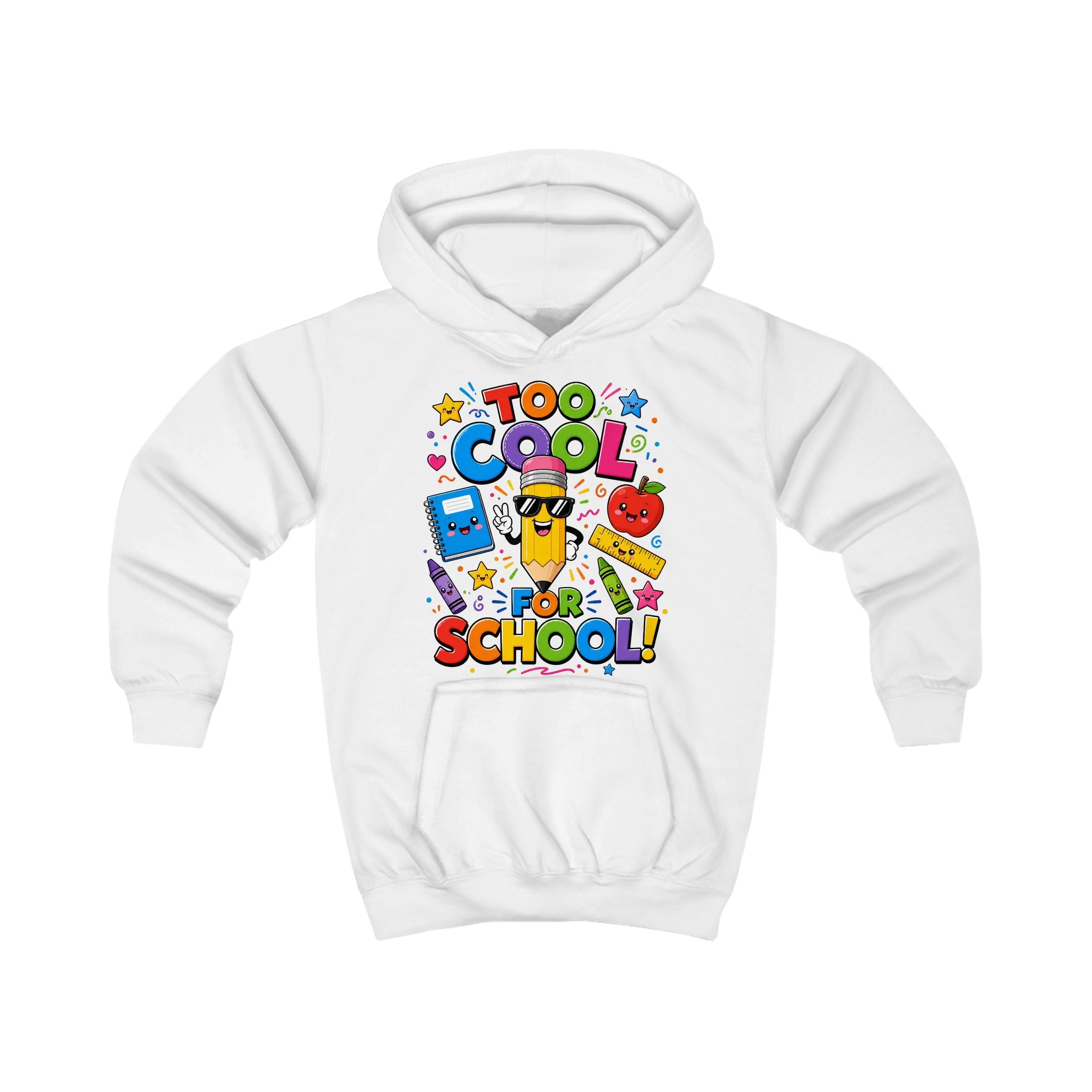 Too Cool for School Kids Hoodie | Cute Pencil Cartoon Back to School Design