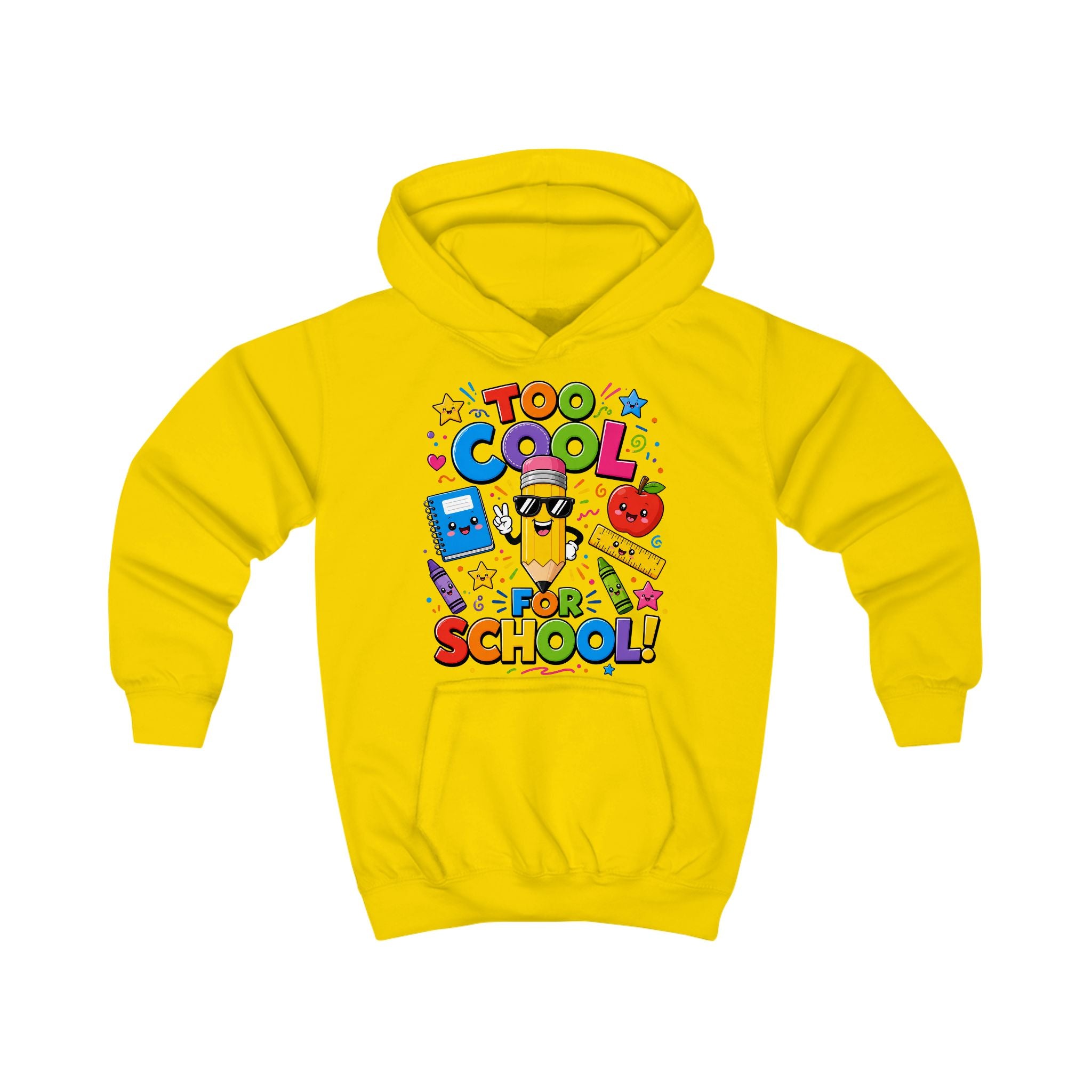 Too Cool for School Kids Hoodie | Cute Pencil Cartoon Back to School Design