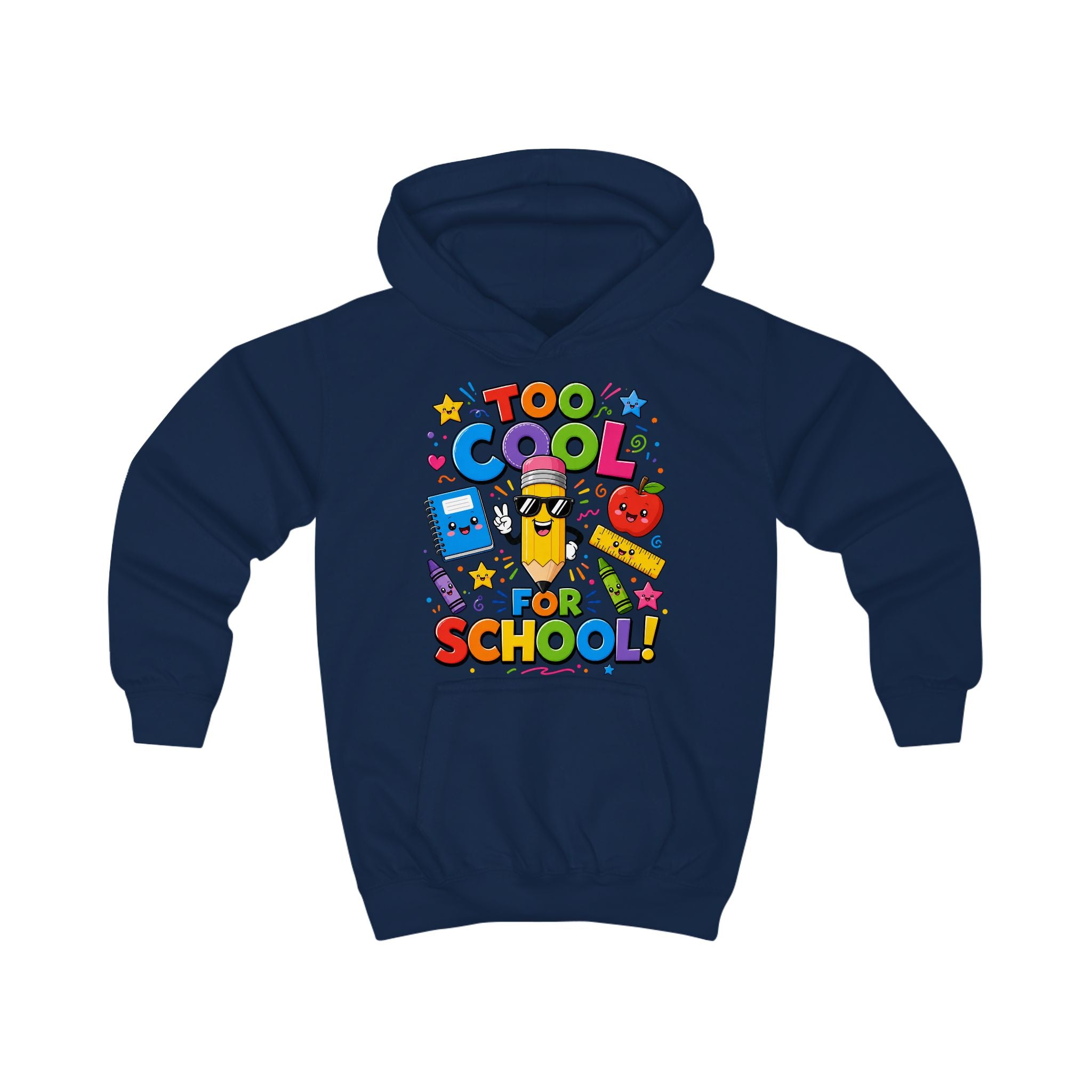 Too Cool for School Kids Hoodie | Cute Pencil Cartoon Back to School Design