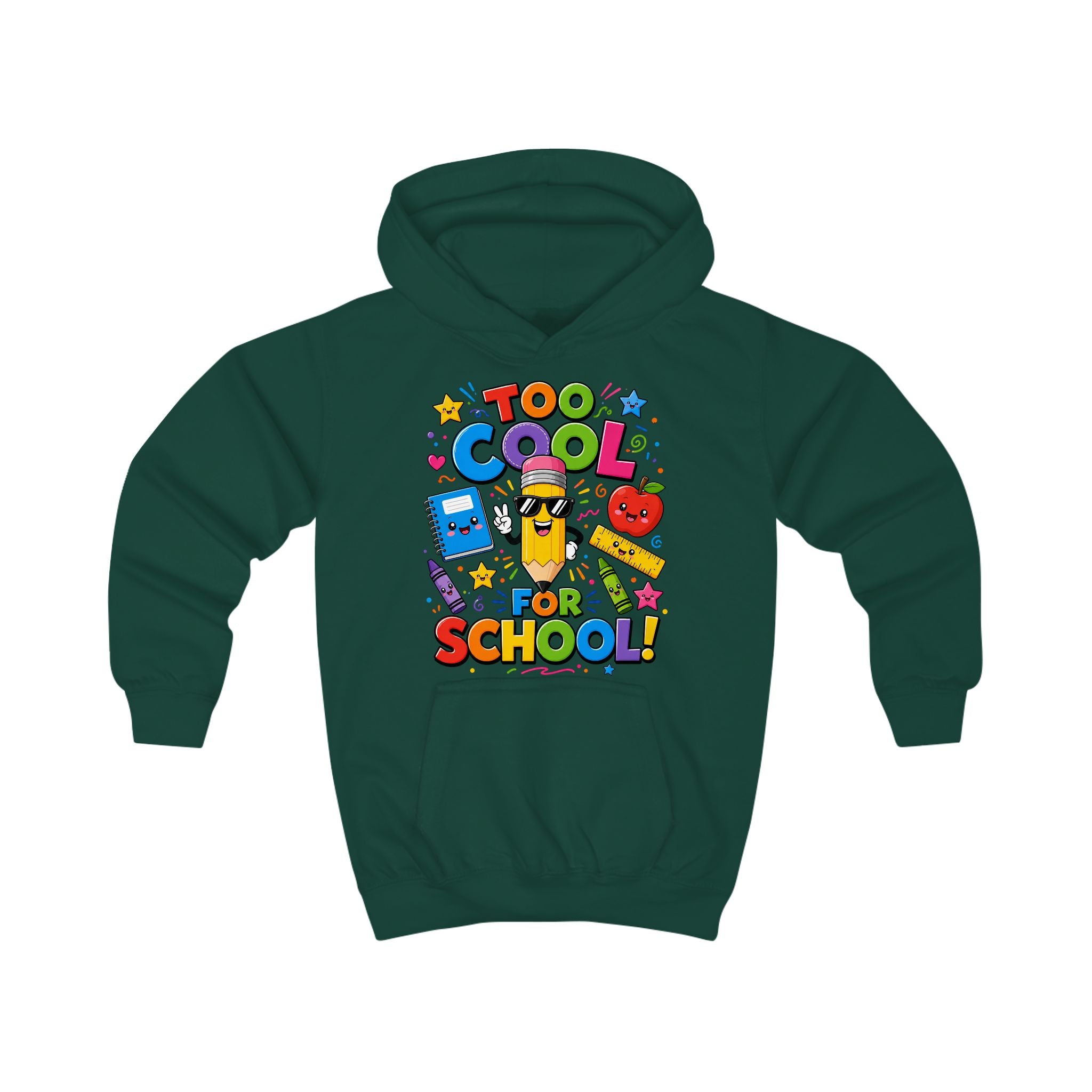 Too Cool for School Kids Hoodie | Cute Pencil Cartoon Back to School Design