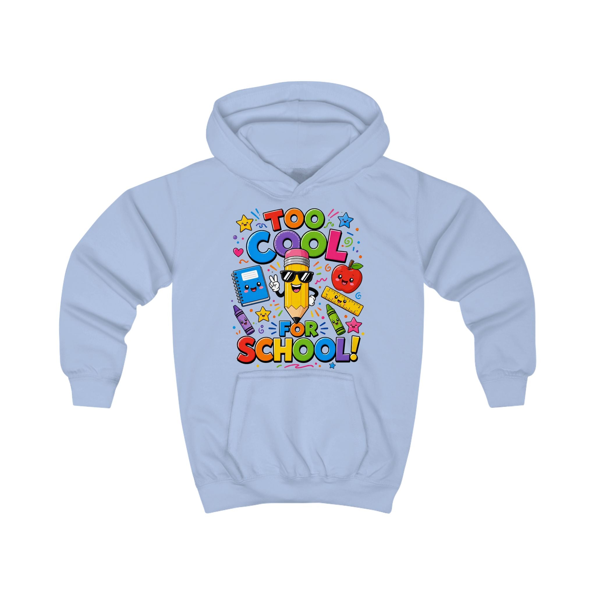 Too Cool for School Kids Hoodie | Cute Pencil Cartoon Back to School Design