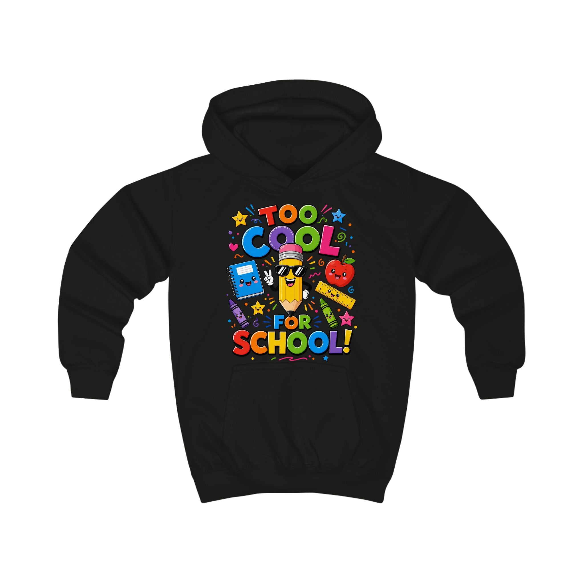 Too Cool for School Kids Hoodie | Cute Pencil Cartoon Back to School Design