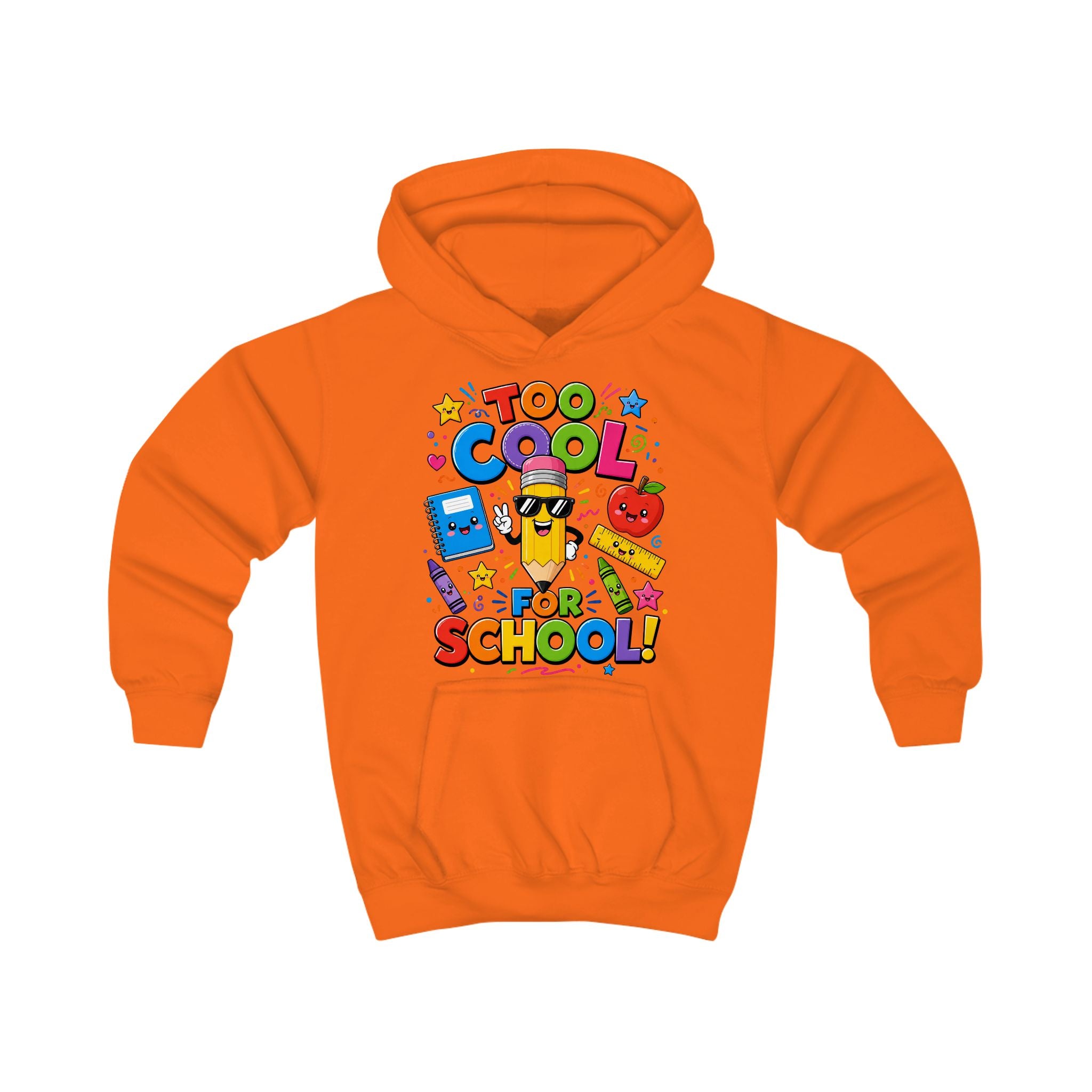 Too Cool for School Kids Hoodie | Cute Pencil Cartoon Back to School Design