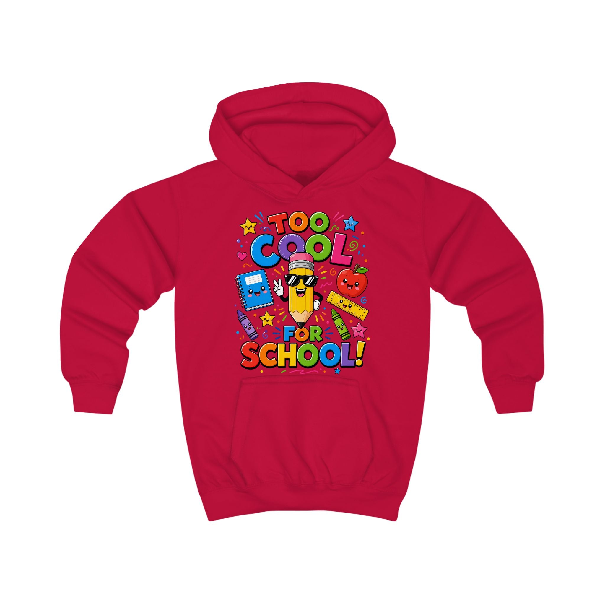 Too Cool for School Kids Hoodie | Cute Pencil Cartoon Back to School Design