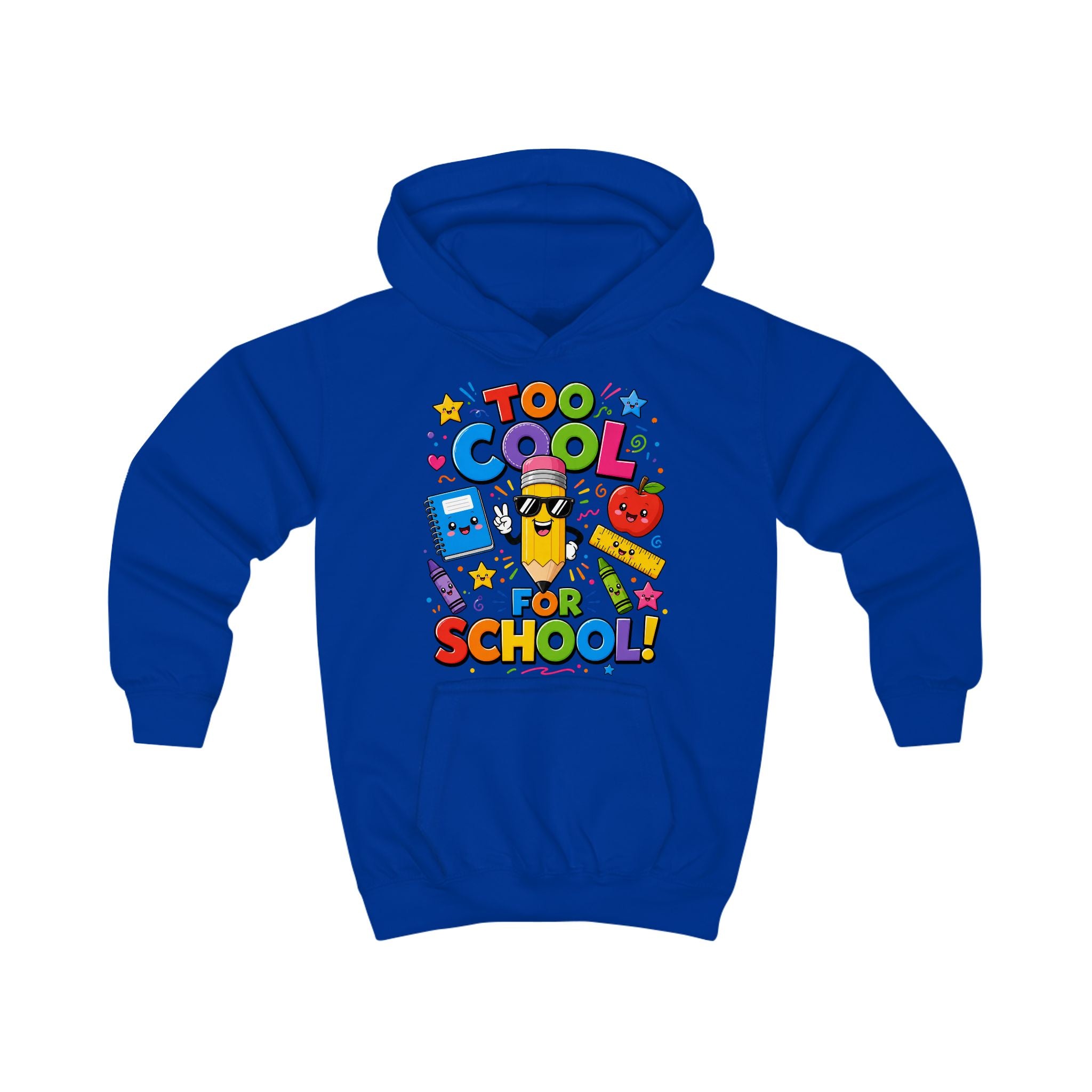 Too Cool for School Kids Hoodie | Cute Pencil Cartoon Back to School Design