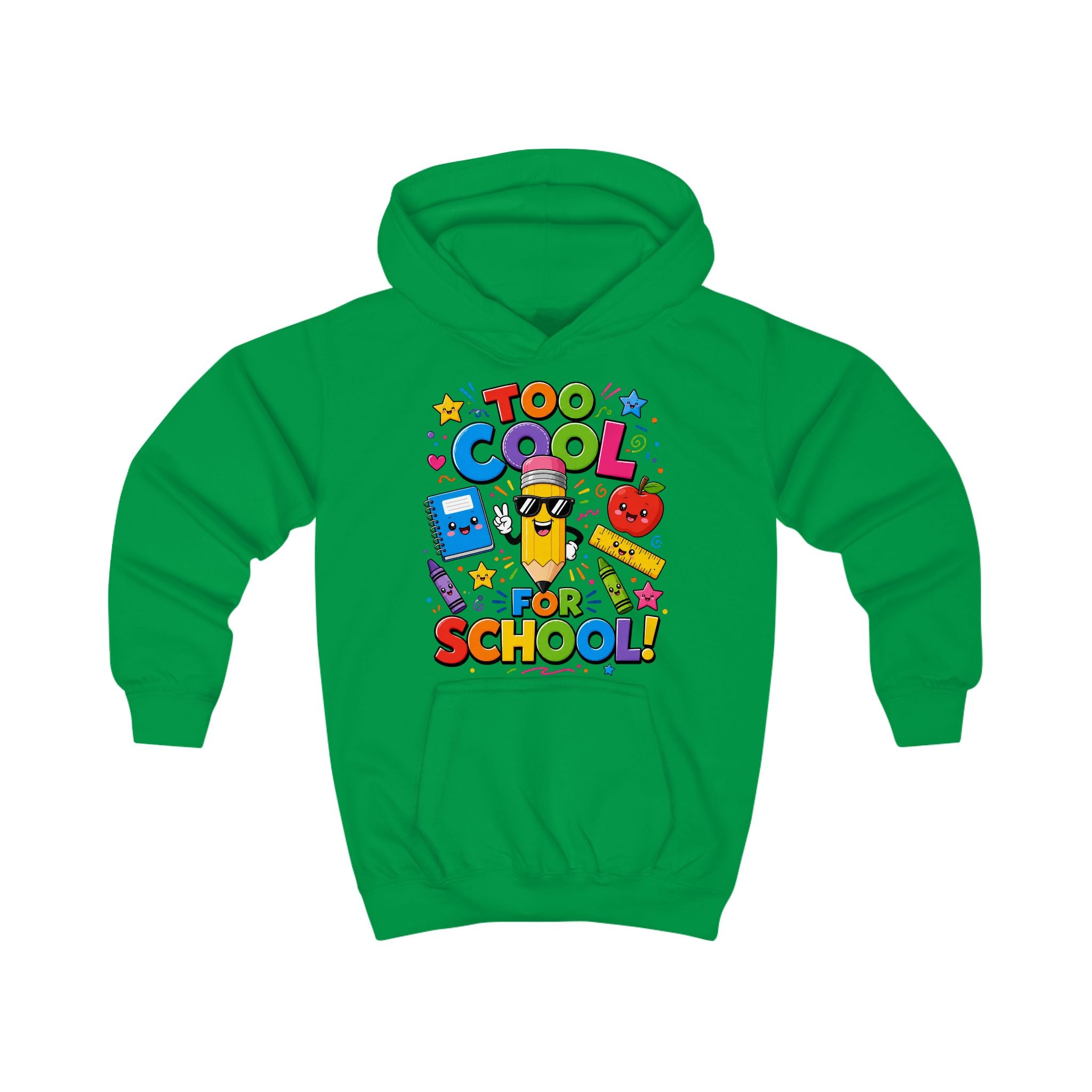 Too Cool for School Kids Hoodie | Cute Pencil Cartoon Back to School Design
