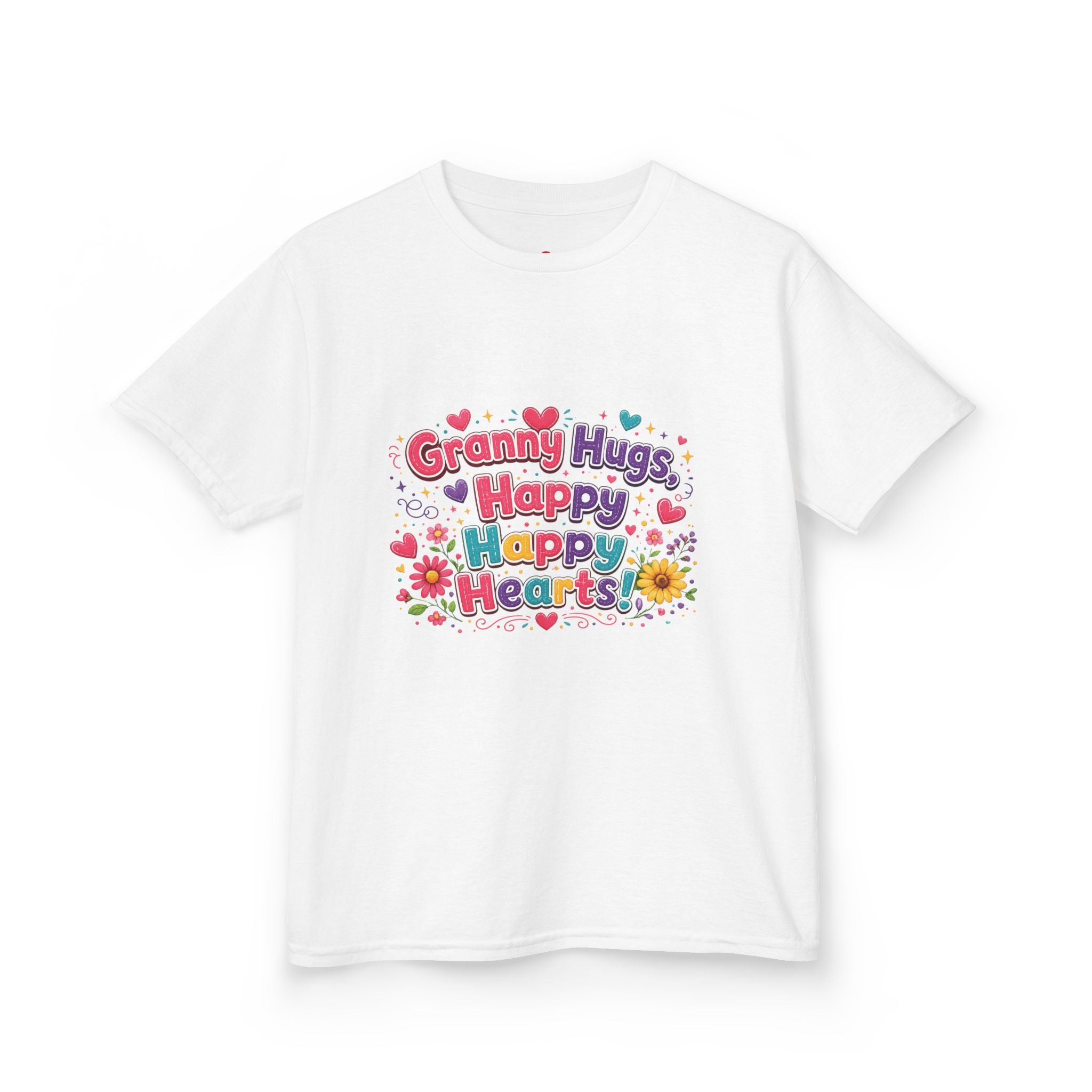Granny Hugs Happy Hearts Kids Tee | Colorful Floral Kids Shirt