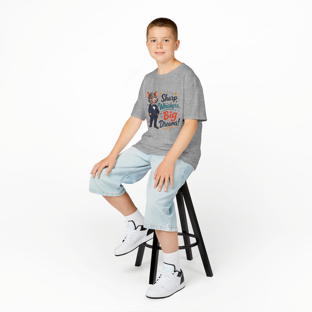 Kids Tee — "Sharp Whiskers, Big Dreams" Mouse Graphic
