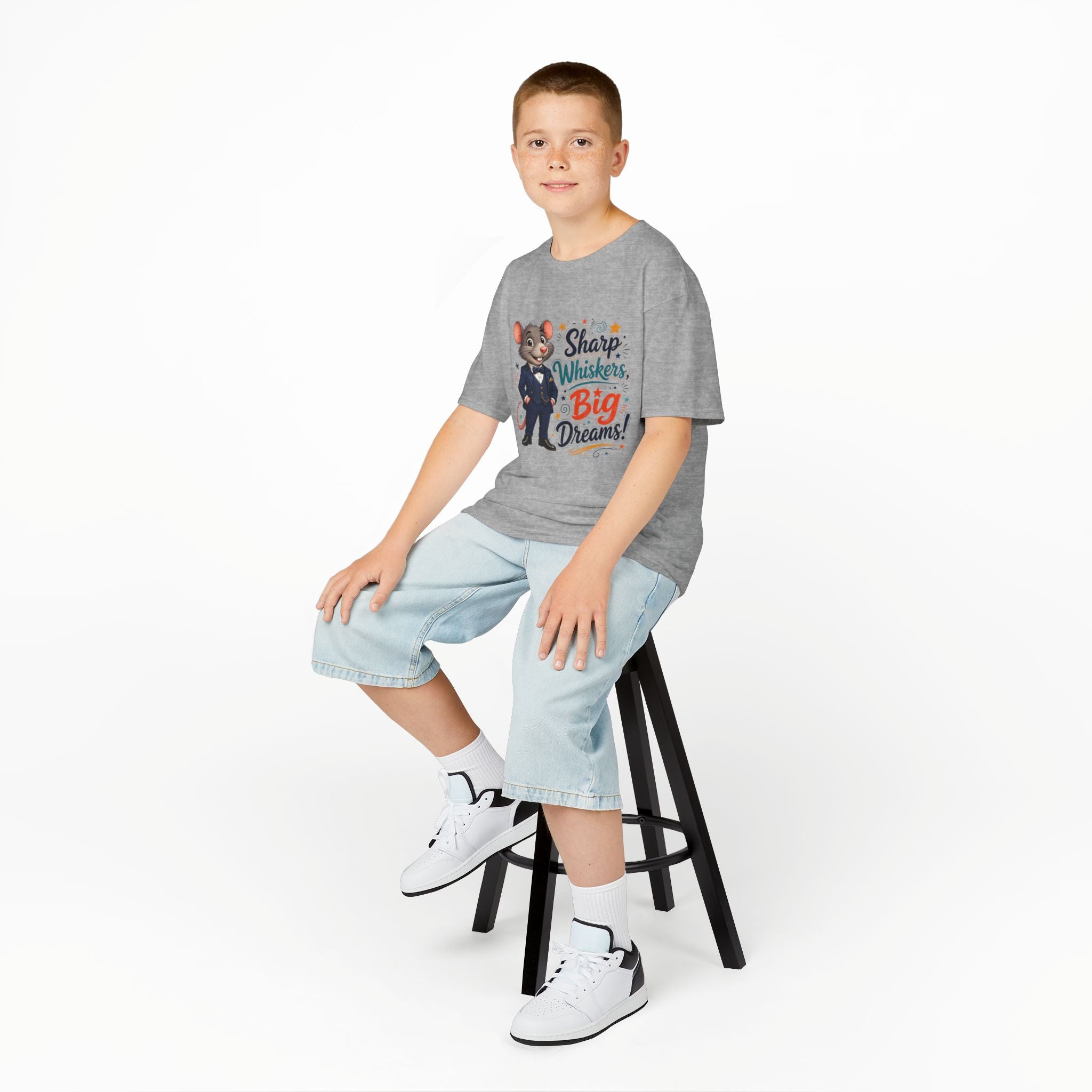 Kids Tee — "Sharp Whiskers, Big Dreams" Mouse Graphic