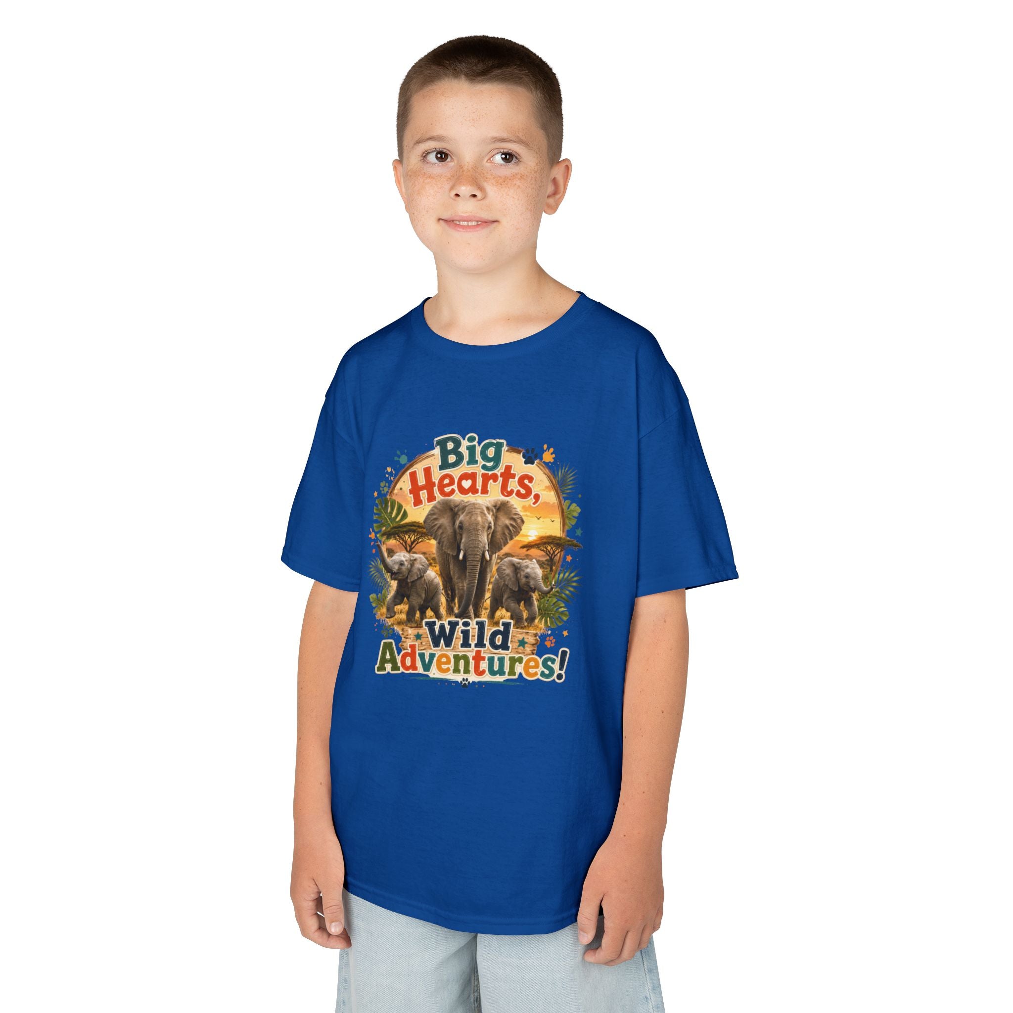Kids T-Shirt — “Big Hearts, Wild Adventures!” Elephant Safari Shirt for Kids, Cute Animal Adventure Tee