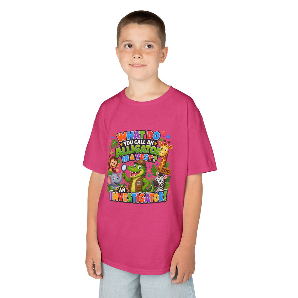 What Do You Call An Alligator? Investigator Kids T-Shirt | Cute Jungle Animals Puzzle
