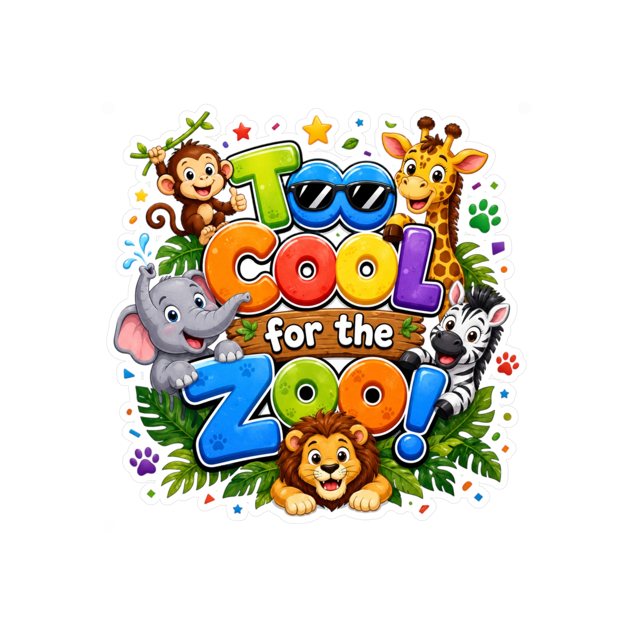 Too Cool for the Zoo! Kids Animal Vinyl Sticker — Kiss-Cut Decal