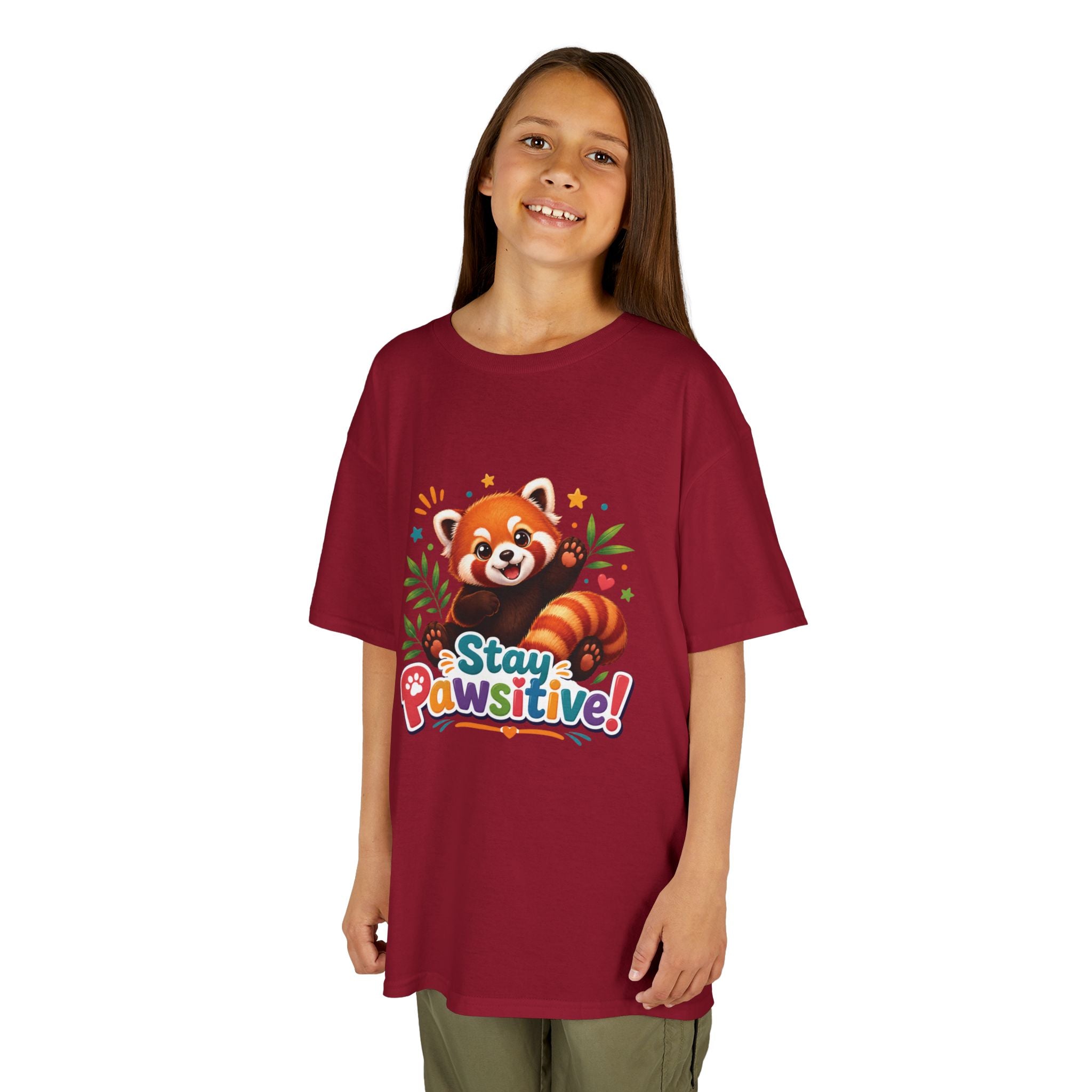 Stay Pawsitive Red Panda Kids Tee | Cute Animal Positive Message
