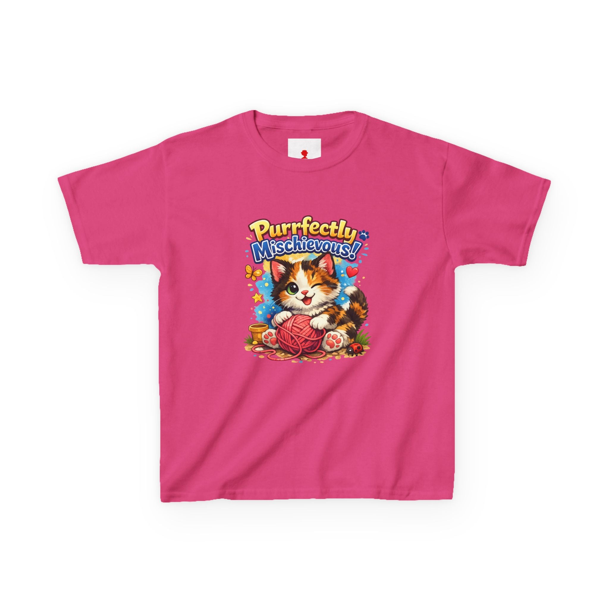 Kids T-Shirt — "Purrfectly Mischievous" Cute Kitten Playing with Yarn