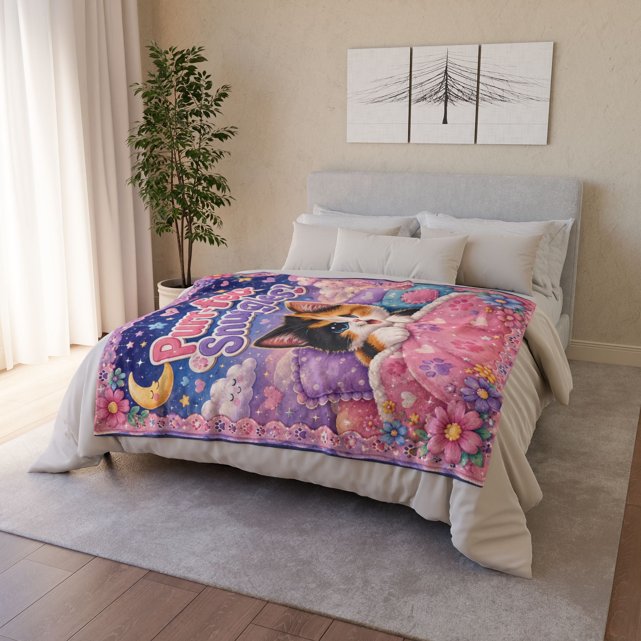 Purr-fect Snuggles Blanket — Cute Calico Kitten Plush Throw for Kids & Cat Lovers