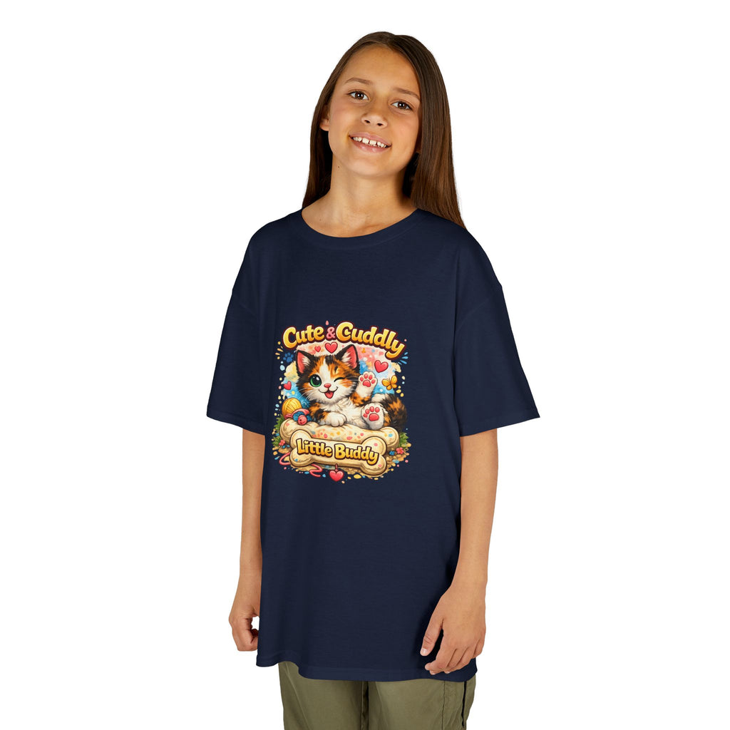 Kids T-Shirt — "Cute & Cuddly Little Buddy" Cat Graphic Tee