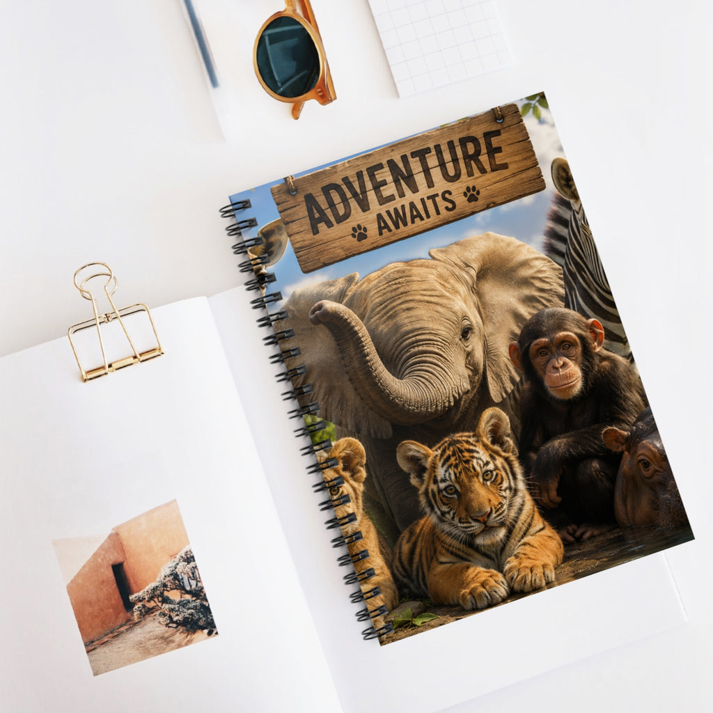 Adventure Awaits Animal Friends Spiral Notebook — Ruled Journal for Kids & Travel Notes