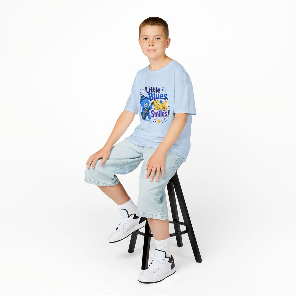 Kids Tee — "Little Blues, Big Smiles!" Guitar-Bear Graphic