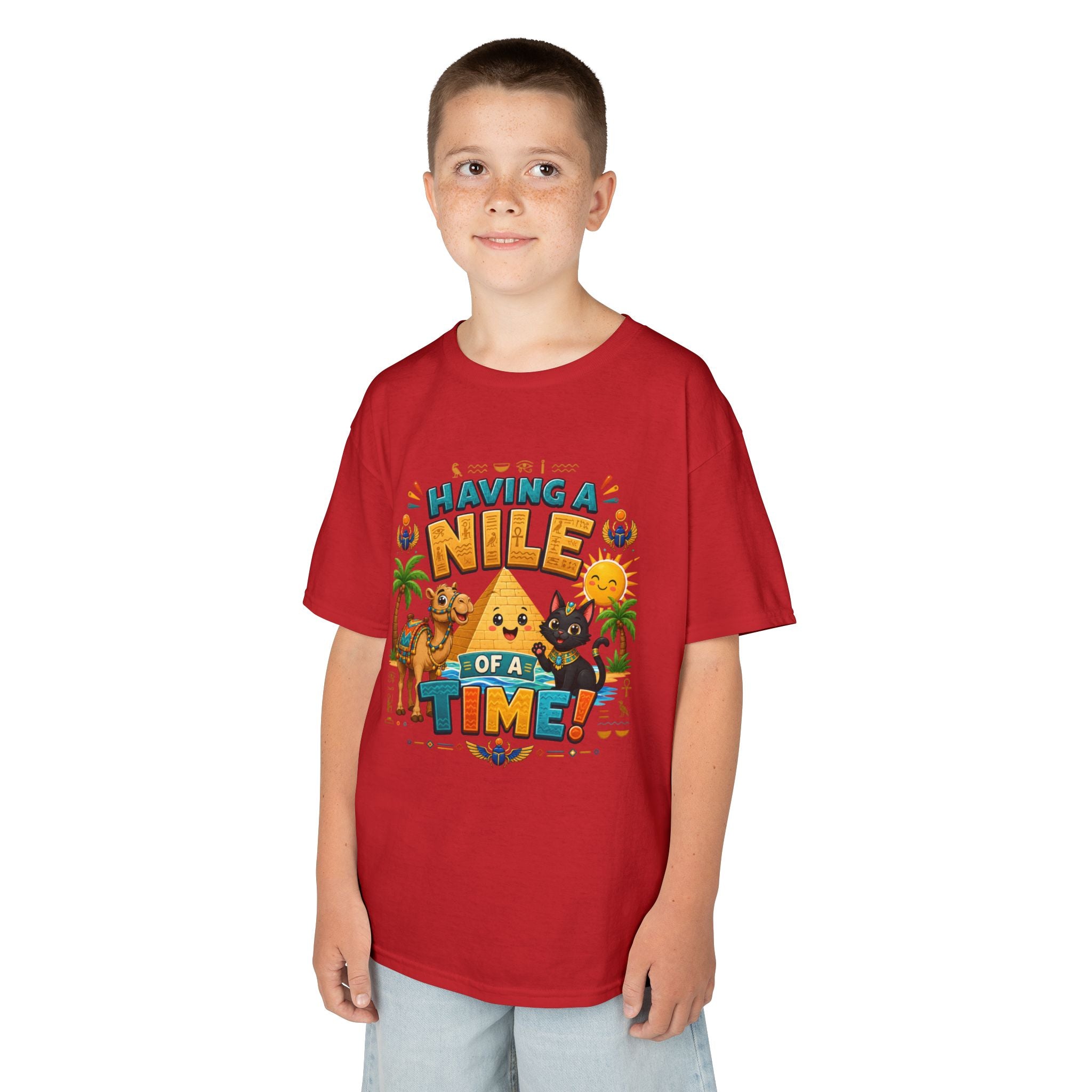 Having a Nile of a Time Kids Tee | Camel Pyramid Desert Cartoon