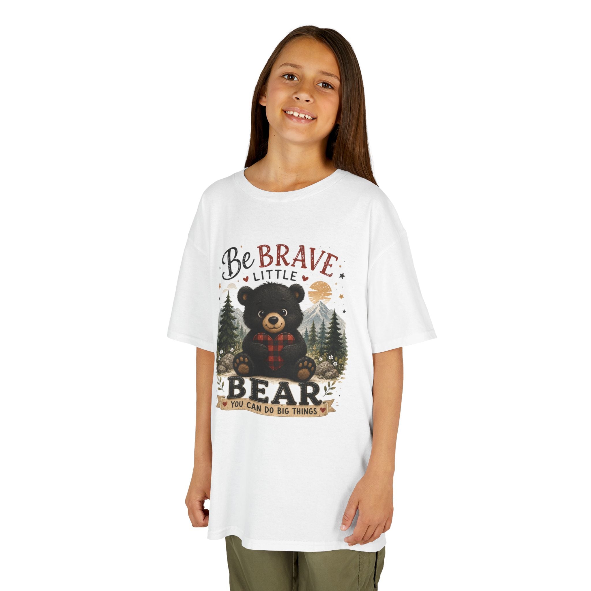 Kids T‑Shirt — "Be Brave Little Bear" Cute Woodland Bear Tee for Children, Inspirational Adventure Gift