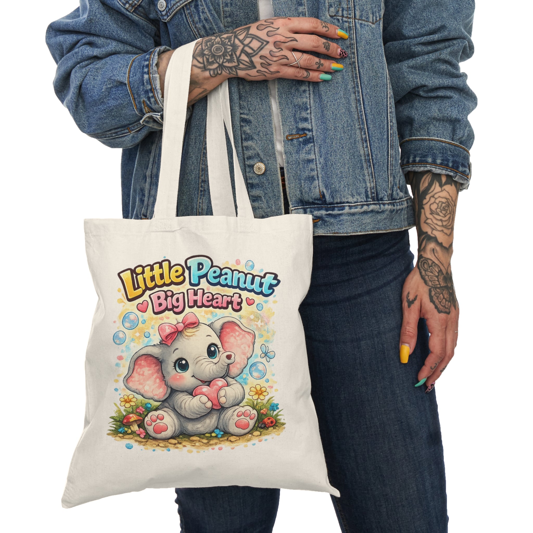 Cute Elephant Tote Bag "Little Peanut Big Heart" — Kids Gift, Nursery Accessory