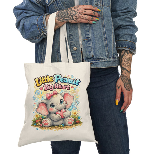 Cute Elephant Tote Bag "Little Peanut Big Heart" — Kids Gift, Nursery Accessory